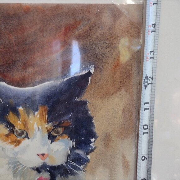 Deb Zeller Signed Water Color Painting Sitting Calico Cat Kitty 11 X 15 Midwest - Picture 6 of 6